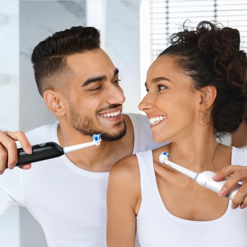 Bitvae Rotating Electric Toothbrush 2 Packs for Adults with Pressure Sensor, Gifts for Men/Women, 5 Modes Rechargeable Power Toothbrush with 8 Brush Heads, Black & White, R2