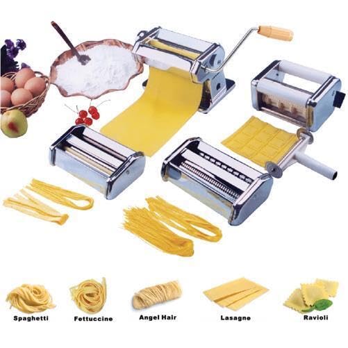 5 in 1 Stainless Steel Fresh Pasta Maker Machine Lasagne Spaghetti Tagliatelle Ravioli Professional Fresh Pasta Maker Noodle Maker Machine Cutter with 3 Cut Press Blade Settings with Drying Rack