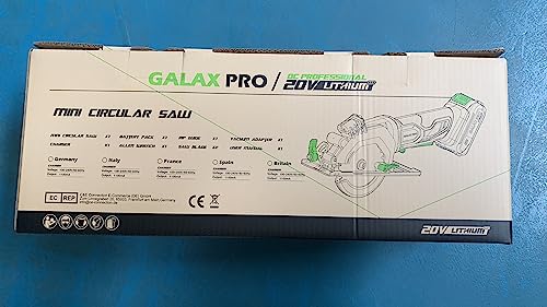 - GALAX PRO Mini Circular Saw | 20V 3400RPM Professional Cordless Circular Saw | Adjustable Angle and Depth | Max Cutting Depth 42.8mm (90°) | 28mm(45°) | Laser Guide | Blade 115mm -