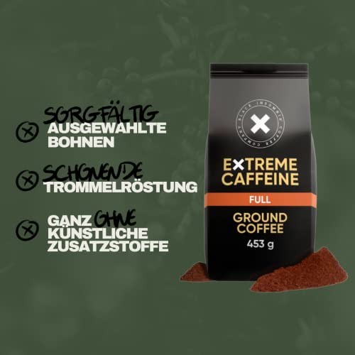 4 x Black Insomnia High Caffeine Ground Coffee I Strongest Coffee in The World for Maximum Energy I 1105mg Caffeine per 12 oz Cup I Low Acid, Dark Roast, Full Flavour, 4 x 453g