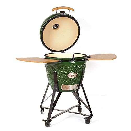 - YNNI KAMADO TQ0C23GR XL 23" Grill, Green with Chipfeeder, BBQ, Ceramic, Egg, Smoker