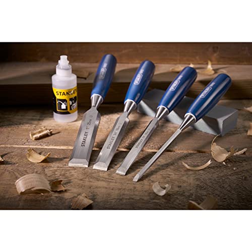 - STANLEY 4 Piece Chisel Set | Includes 6 12 18 25 mm | High Carbon Steel Blade Chisels with Sharpening Stone and Oil -