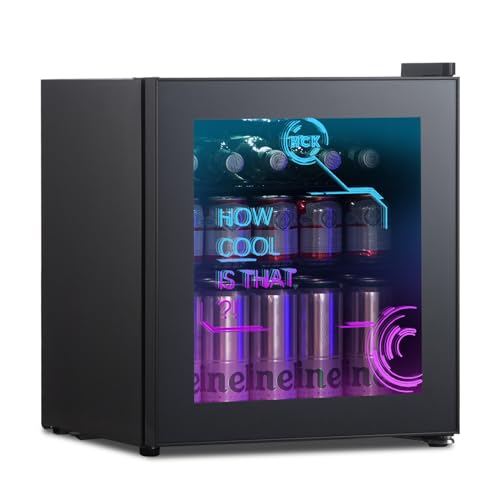 - HCK 48L Mini Fridge with Glass Door | Quiet 39dB | Cyberpunk Beer Fridge with Modern LED Lighting, Drinks Fridge Gaming Refrigerators | 0-15°C Precise Control -