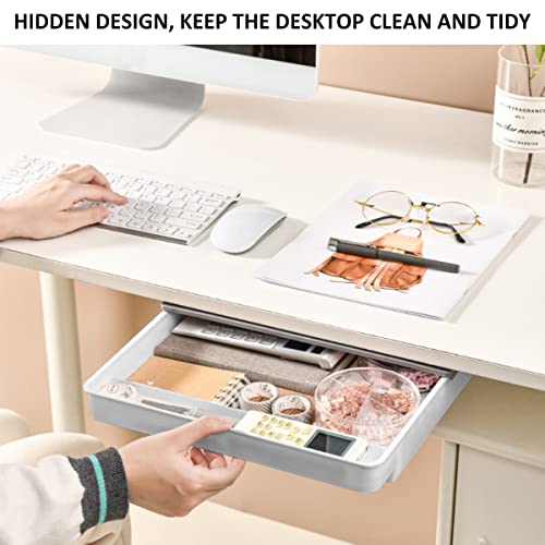 - Under Table Drawer Storage with 5 Stickers | Large Hidden Desktop Drawer Tray -