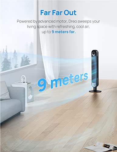- Dreo 42 Inch Tower Fan, 6 Speeds Standing Fan | 7.3m/s Quiet Bladeless Cooling Fan | 90° Oscillating Electric Fan -