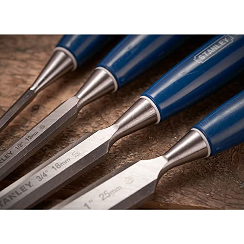 - STANLEY 4 Piece Chisel Set | Includes 6 12 18 25 mm | High Carbon Steel Blade Chisels with Sharpening Stone and Oil -