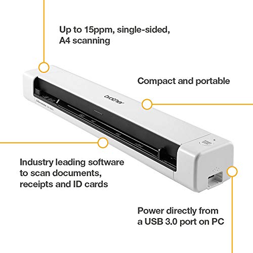 BROTHER DS-640 Document Scanner, USB 3.0, DSMobile, Portable, 15PPM, A4 Scanner, Includes Micro USB Cable, White