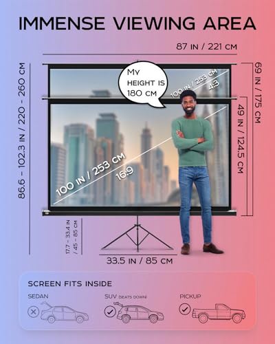 - Projector Screen with Stand 100 inch | Indoor and Outdoor Projection Screen -