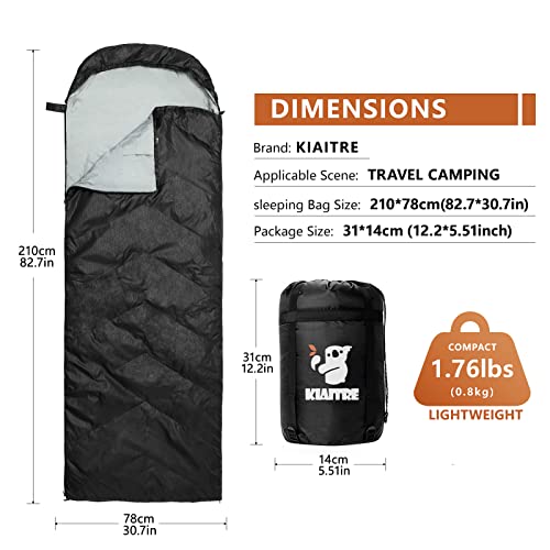 - Kiaitre Sleeping Bag for Adults | Warm & Lightweight Envelope Compact Sleeping Bag | Waterproof Indoor & Outdoor Use for Camping -