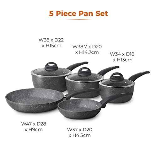 - Tower Cerastone T81276 Forged 5 Piece Pan Set | Non-Stick Coating | Soft Touch Handles -, 18/20/22 cm Saucepans and 20/28 cm Frying Pans, Graphite
