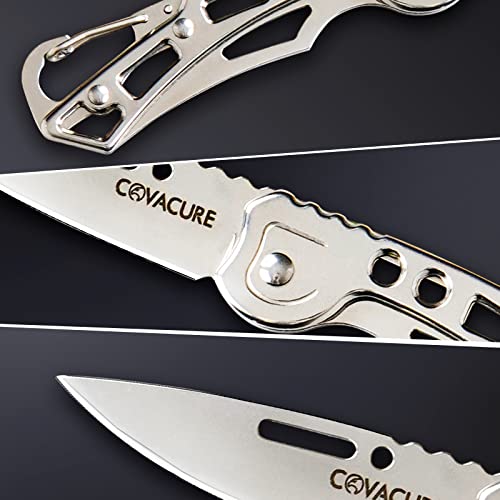 COVACURE UK Legal Non-Locking Pocket Knife with Silver Skeletonized Handle 2.4" Blade with Carabiner Clip