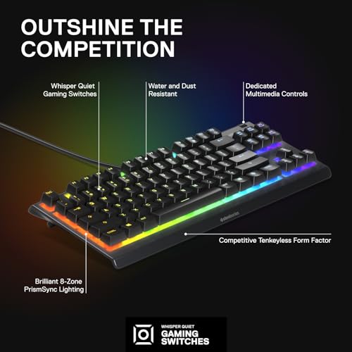 - SteelSeries Apex 3 TKL | RGB Gaming Keyboard | Tenkeyless Compact Esports Form -