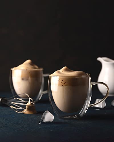 - LIBWYS 4 Pack Double Walled Glass Coffee Mugs with 4 Spoons | 250ml Cappuccino Latte Tea Cups with Handle -