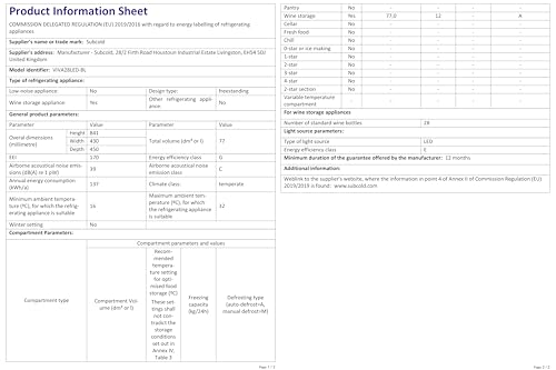- Subcold Viva28 LED | Under-Counter Wine Fridge Black | 3-18°C | Wine Cooler -