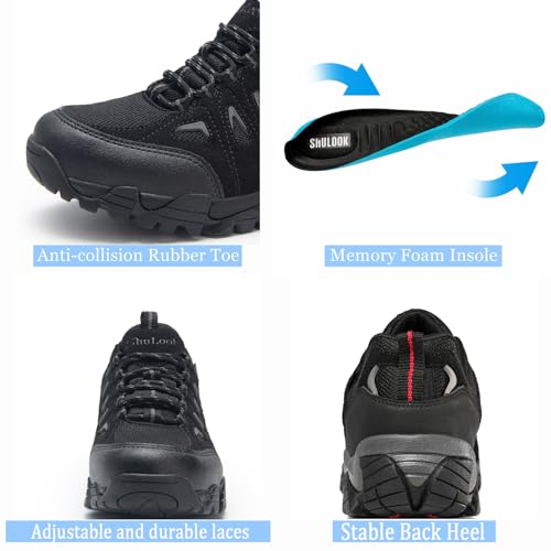 - SHULOOK Walking Shoes | Mens Waterproof Hiking Shoes | Non Slip | Lightweight |  Black/Grey -