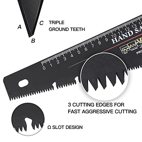 AIRAJ 450MM Hand Saw, 8TPI Fine Cutting Heavy Duty Pruning Saw, Unique Ω Type Chip Flutes, Comfortable Non-Slip Handle, Professional Pruning Saw for Garden Trimming