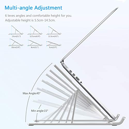 BoYata Laptop Stand, 6 Levels of Height Adjustable Portable Laptop Holder for Desk, Aluminum Foldable Laptop Riser, Compatible with MacBook Air/Pro, Dell, HP, Acer, Most 10-15.6” Laptops-Silver
