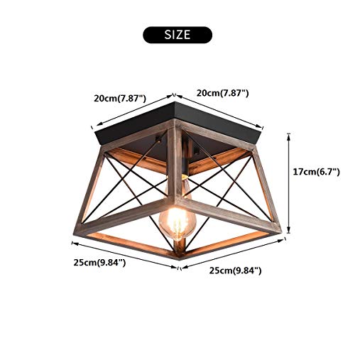 - Ganeed Industrial Flush Mount Ceiling Light | Farmhouse Rustic Close to Ceiling Light Mini Ceiling Lamp Fixture | Square Metal Cage -