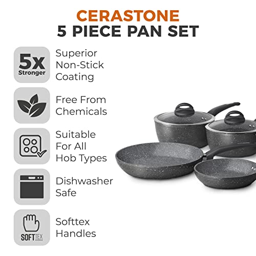 - Tower Cerastone T81276 Forged 5 Piece Pan Set | Non-Stick Coating | Soft Touch Handles -, 18/20/22 cm Saucepans and 20/28 cm Frying Pans, Graphite