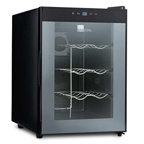 Barcool VINO12 – Table-Top Wine Fridge Black | 5-18°C | Wine Cooler | LED + Digital Display | Glass Door Drinks Cellar | Single-Zone