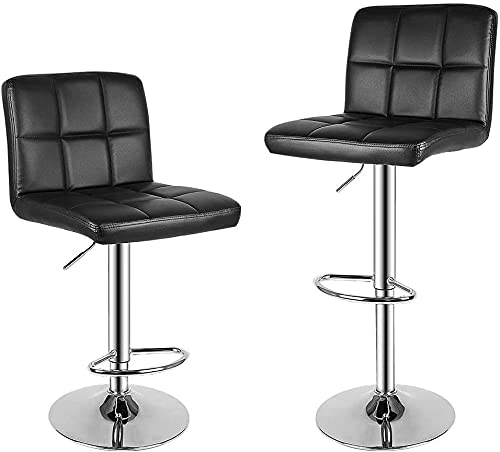 bigzzia Barstool, Bar Stools Set of 2 PU Leather Swivel Height Adjustable Bar Chairs With Backrest For Breakfast Bar, Counter, Kitchen and Home Barstools