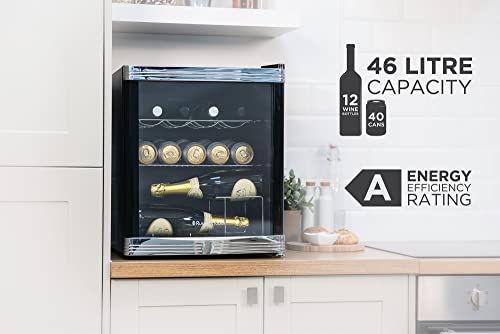 - Russell Hobbs Mini Fridge | 12 Bottle/46L | Freestanding Black Table Top Mini Beer & Wine Fridge -