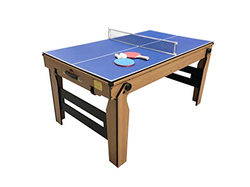 BCE Razor 5ft Rolling Lay Flat Folding Pool Table - Low Profile Design - Fully Assembled - 4 Way Wheel System - With Reversible Table Tennis Top & Accessories - Easy Storage