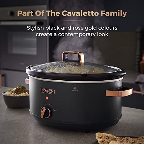 - Tower T16043BLK Cavaletto | 6.5 Litre Slow Cooker | 3 Heat Settings -