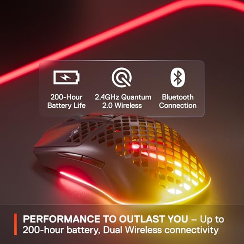 - SteelSeries Aerox 3 Wireless | Holey RGB Gaming Mouse | Ultra-lightweight Water Resistant Design -