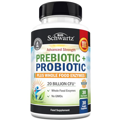 BioSchwartz Prebiotics and Probiotic with Whole Food Enzymes for Adults Women & Men - Probiotics Lactobacillus Acidophilus - Digestive Health Capsules Shelf Stable Supplement - Non-GMO - 30ct