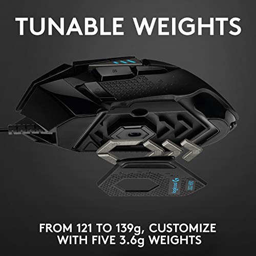 - Logitech G G502 HERO High Performance Wired Gaming Mouse | HERO 25K Sensor | 25,600 DPI | RGB | Adjustable Weights | 11 Programmable Buttons -