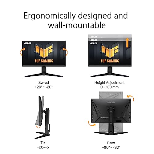 ASUS TUF Gaming VG27AQML1A Gaming Monitor – 27-inch, QHD(2560x1440), Overclock to 260Hz (native 240Hz), ELMB Sync, Freesync Premium™, 1ms (GTG), Variable Overdrive,100% sRGB, DisplayHDR™ 400