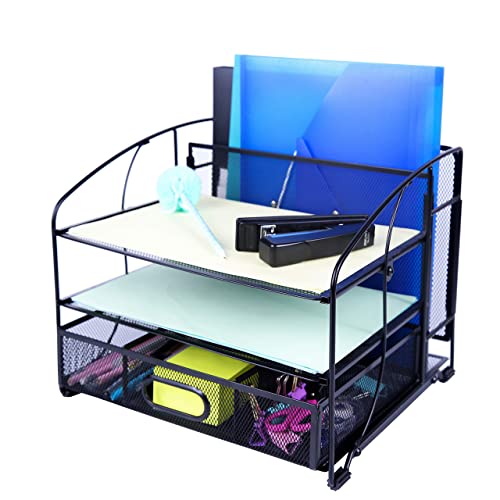 - EXERZ Mesh Desk Organiser Office Supplies | 3 Trays/Desktop File Holder -