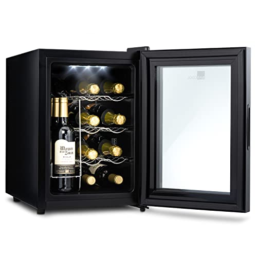 Barcool VINO12 – Table-Top Wine Fridge Black | 5-18°C | Wine Cooler | LED + Digital Display | Glass Door Drinks Cellar | Single-Zone