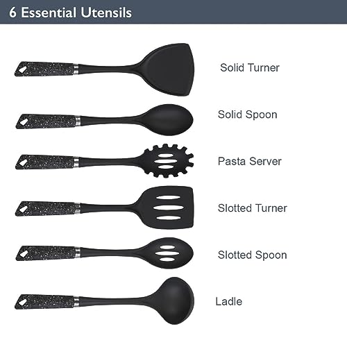 Blackmoor 66779 6-Piece Kitchen Utensils Set / Non-Scratch & Heat Resistant / BPA Free Plastic / Modern & Vibrant Stylish Black Marble Colour / Space Saving Kitchen Storage