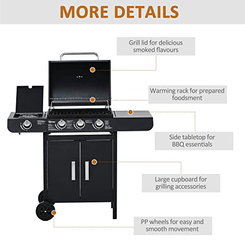 - Outsunny Gas Burner Barbecue | Grill 3+1 Burner -