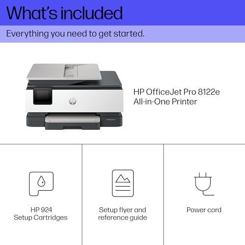 - HP OfficeJet Pro 8122e All-in-One Printer | Colour | Printer for Home | Print, Scan, Copy Automatic document feeder| 3 months of Instant Ink with HP | Print over VPN with HP+ | Up to 3 years Warranty -