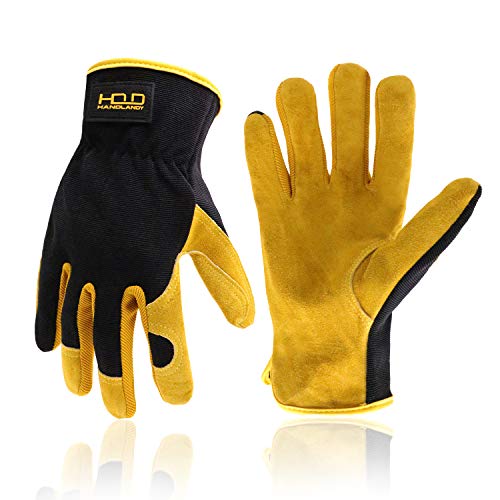 - HANDLANDY Men Leather Gardening Gloves | Utility Work Gloves for Garden & Building Work -