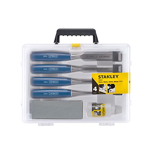 - STANLEY 4 Piece Chisel Set | Includes 6 12 18 25 mm | High Carbon Steel Blade Chisels with Sharpening Stone and Oil -