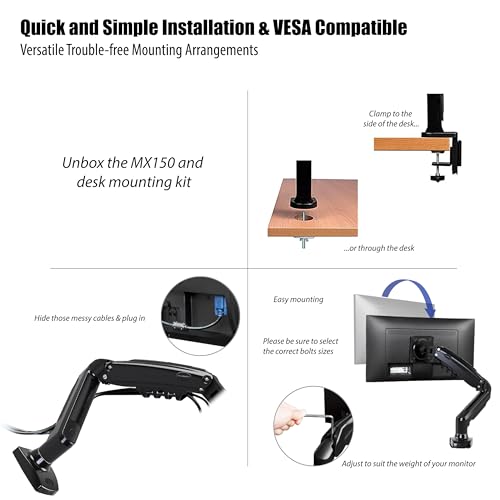 - Invision PC Monitor Arm Ergonomic Height Adjustable Gas Assisted Full Motion | Single Arm Desktop Clamp Mount for 17–27” Screens with Tilt Swivel Extend | VESA 75mm/100mm Weight 2kg-6.5kg (MX150) -