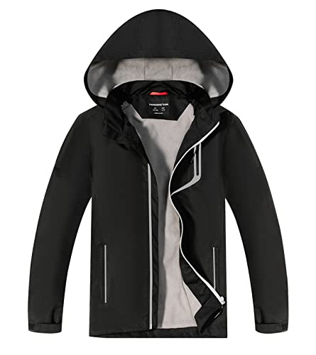 - YoungSoul Boys Girls Waterproof Jackets Kids Lightweight Fleece Lined Raincoat School Coats with Detachable Hood Black