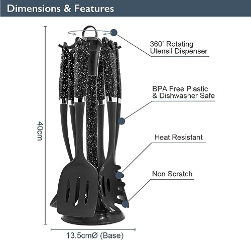 Blackmoor 66779 6-Piece Kitchen Utensils Set / Non-Scratch & Heat Resistant / BPA Free Plastic / Modern & Vibrant Stylish Black Marble Colour / Space Saving Kitchen Storage