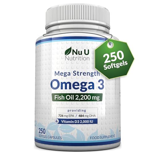 - Omega 3 | 250 Softgel Capsules | Sustainably Sourced - High Strength 1100mg Fish Oil per Capsule - Nu U Nutrition
