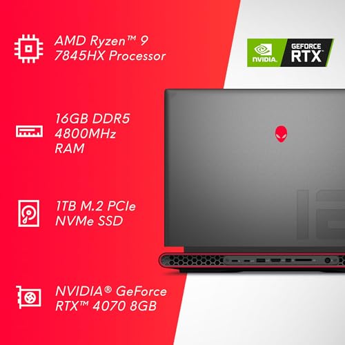 Alienware m16 AMD Gaming Laptop | 16" QHD+ (2560 x 1600) 240Hz | AMD Ryzen 9 7845HX | NVIDIA GeForce RTX 4070 | 16 DDR5 RAM | 1 | Dark Metallic Moon | Per Key AlienFX RGB keyboard - UK