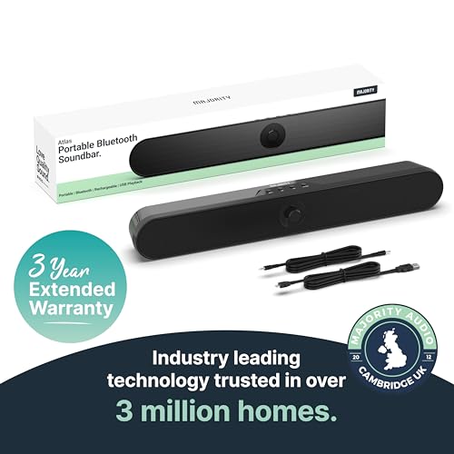 - MAJORITY Atlas | Portable Bluetooth Soundbar for PC | 20 Watt Computer Soundbar for Laptop, TV & Projector -