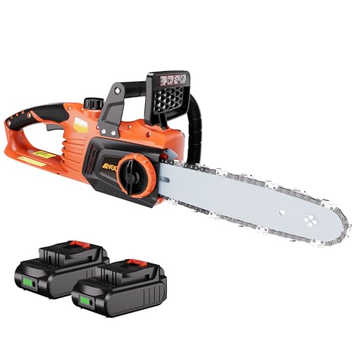 AIVOLT 12 Inch Electric Chainsaw, 40V Lightweight Cordless Chainsaw with Oiler System for Wood Cutting Tree Pruning Branches Trimming, Auto-Tension and Anti-Vibration (2Pcs Batteries)