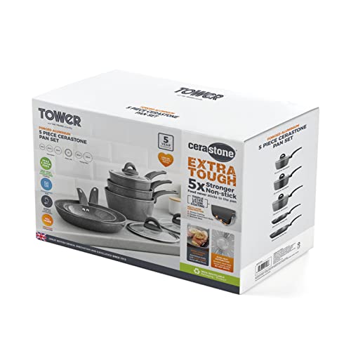 - Tower Cerastone T81276 Forged 5 Piece Pan Set | Non-Stick Coating | Soft Touch Handles -, 18/20/22 cm Saucepans and 20/28 cm Frying Pans, Graphite