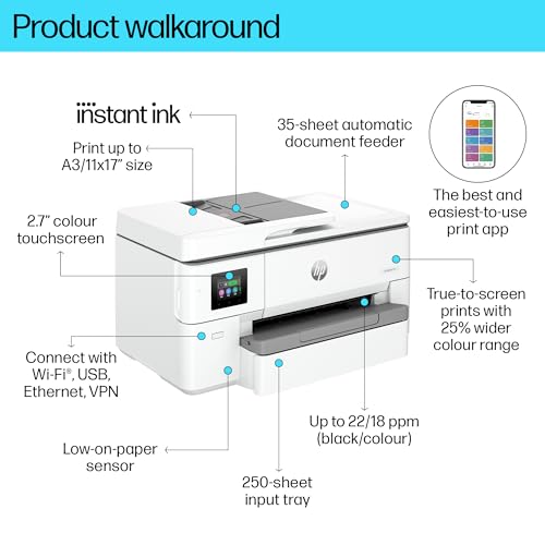 - HP OfficeJet Pro 9720e Wide Format All-in-One Printer | Colour | Printer for Small Office | Wireless | Print, Scan, ADF | Up To A3 | 3 Months Instant Ink Included | Easy Setup | Up To 3 Years Warranty -