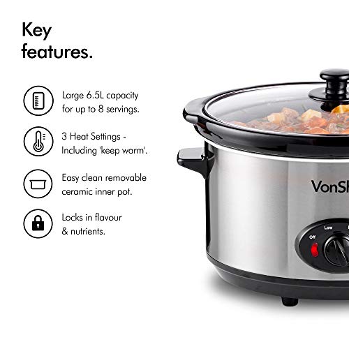 - VonShef Slow Cooker 6.5L with Easy Clean Removable Oven to Table Dish