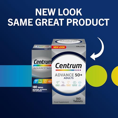 Centrum Advance 50+ Multivitamin Tablets for Men and Women, 180 Tablets Vitamins with 24 Essential Nutrients with Vitamin C, D and Zinc(Packaging and Tablet colour may vary slightly)